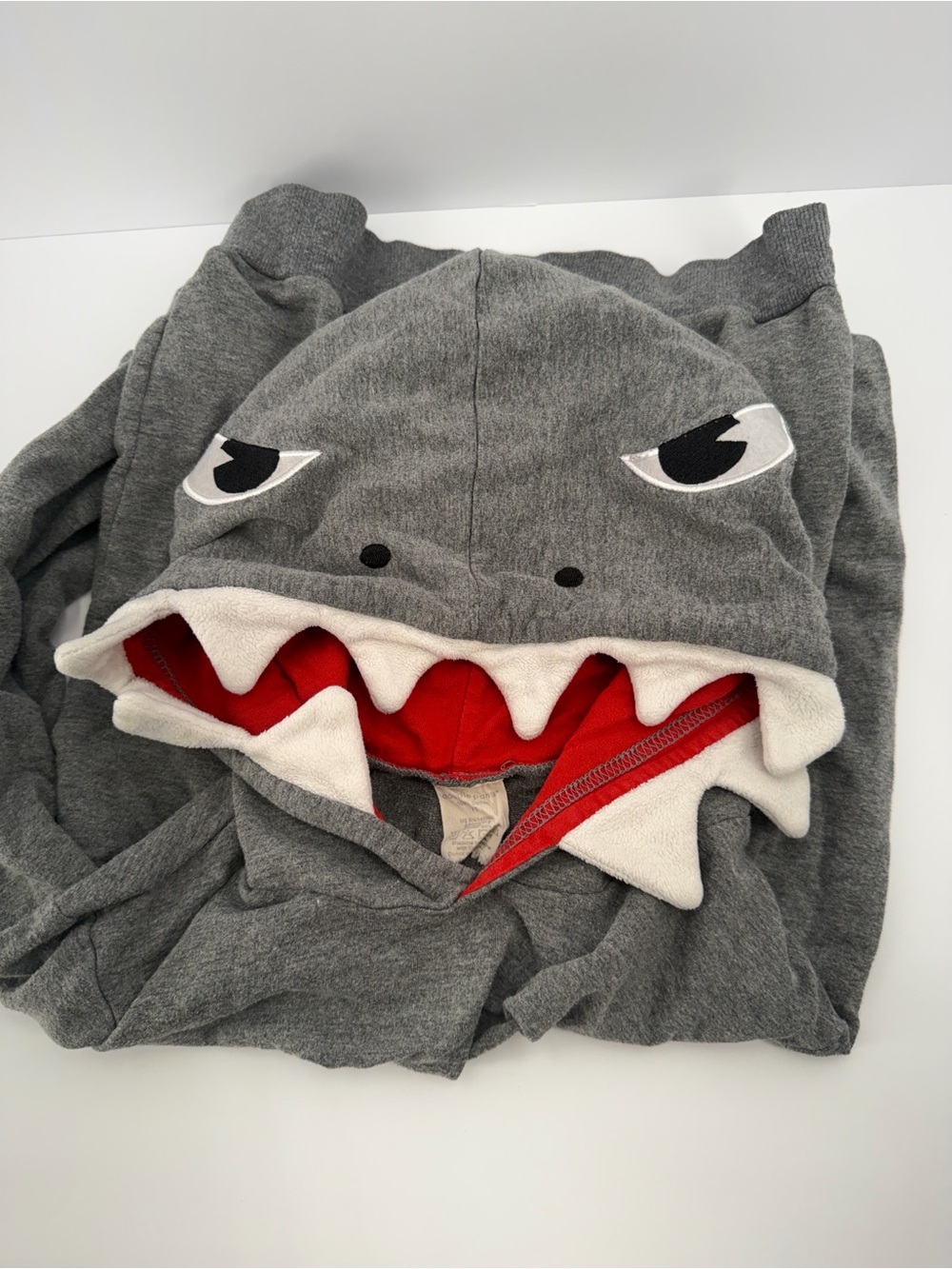 Doodle Pants Gray Shark Hoodie with Red & White Mouth